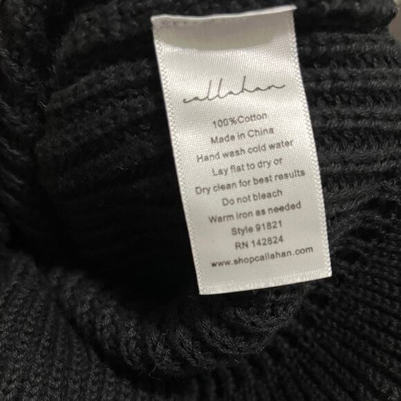 NWT Callahan Black Off Shoulder Slouchy Bell Sleeve Cotton Knit Sweater V Neck S - Picture 2 of 9